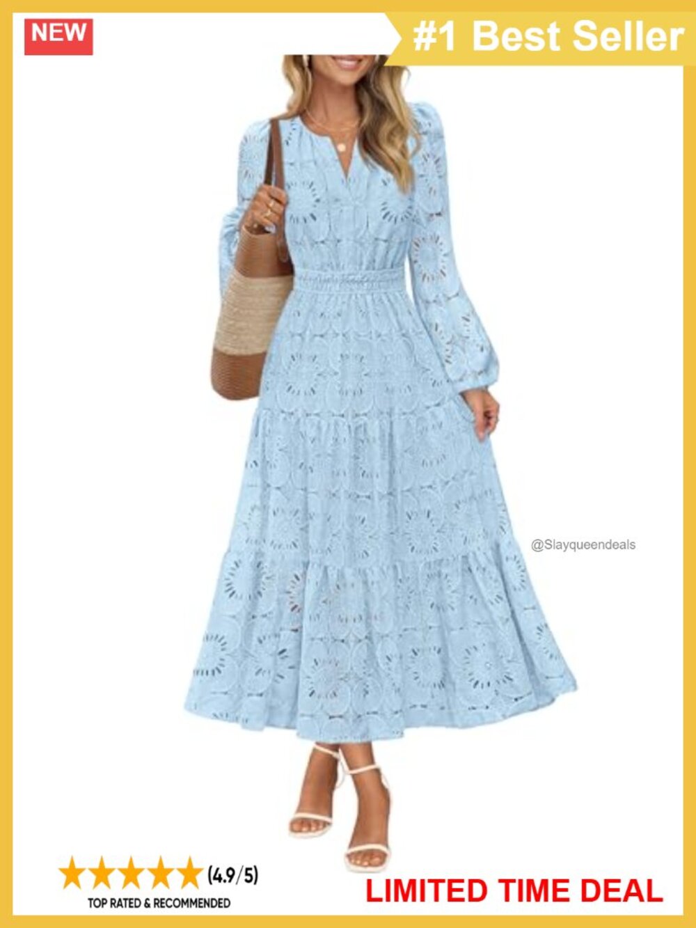 Floral Eyelet Lace Maxi Dress Long Puff Sleeve Wedding Guest